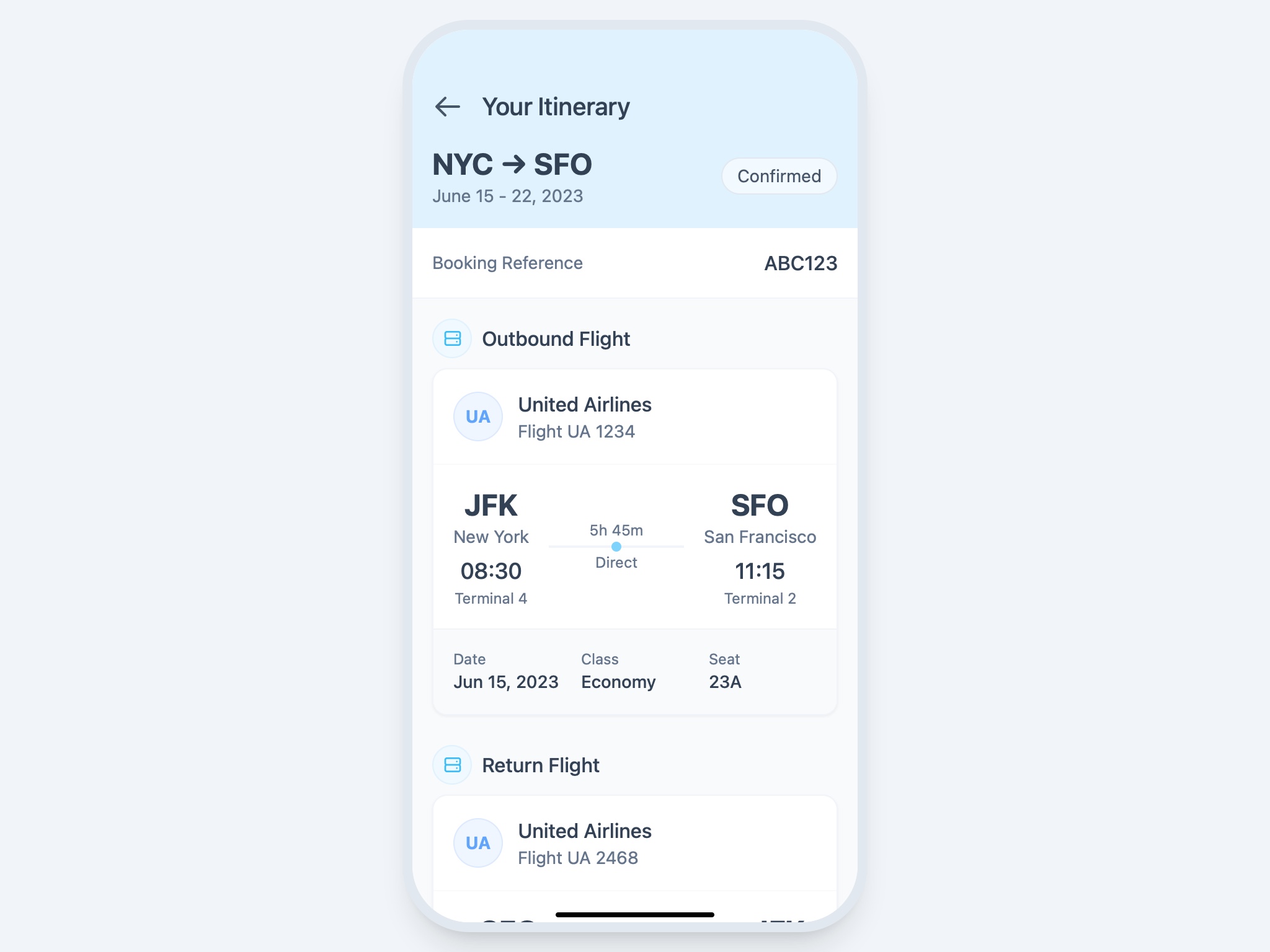 Preview for Flight Itinerary Overview Panel