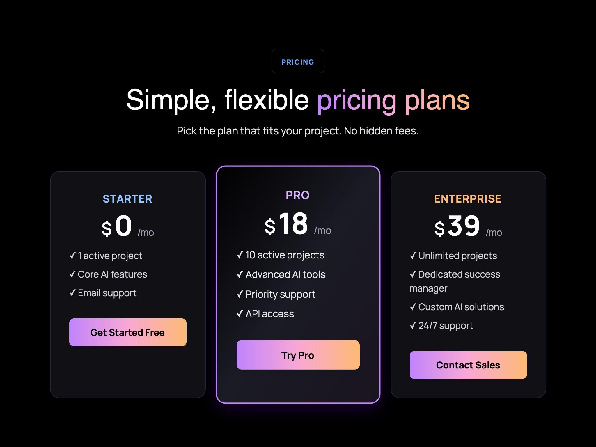 Preview for Pricing Plans Layout for AI Tools