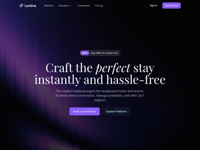 Preview for Lumina Hospitality Booking Landing Page Template