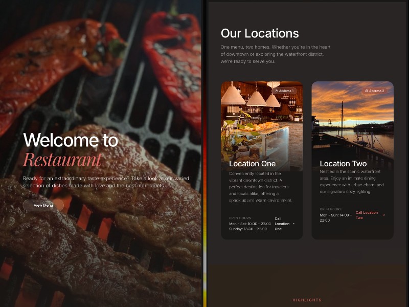 Preview for Restaurant Multi-Locations One-Page Landing Page Template