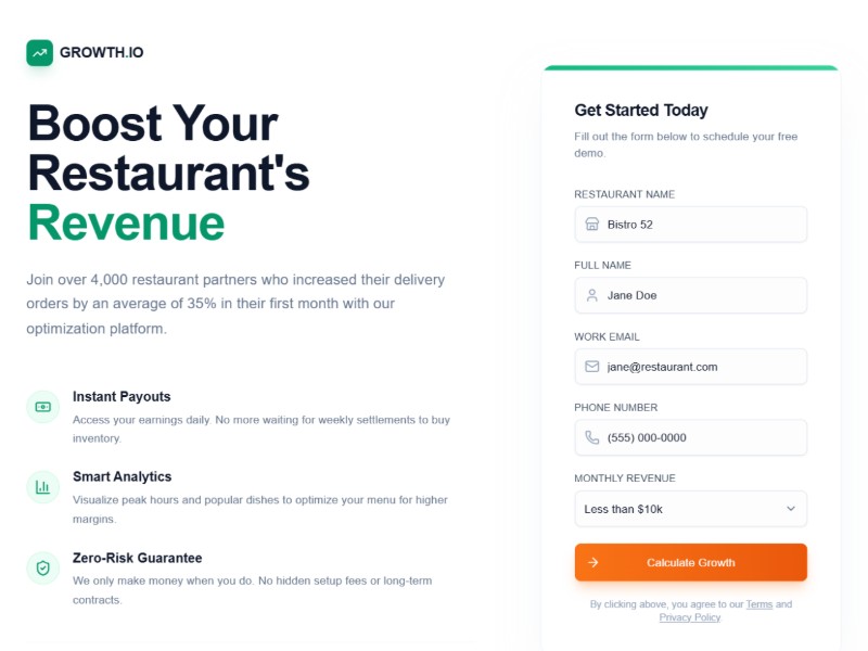 Preview for Restaurant Growth Landing Page Template