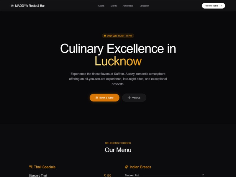 Preview for Restaurant Landing Page Template