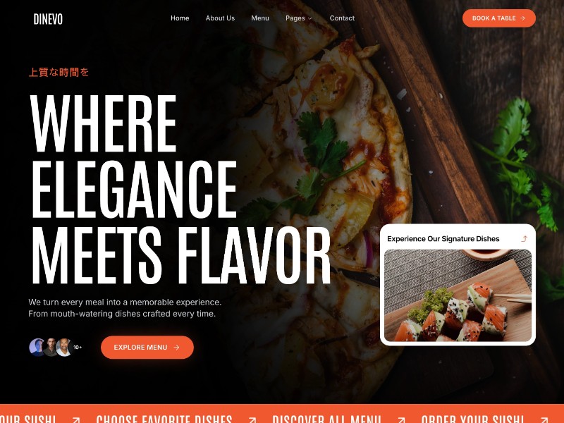 Preview for Dinevo Restaurant Landing Page Template
