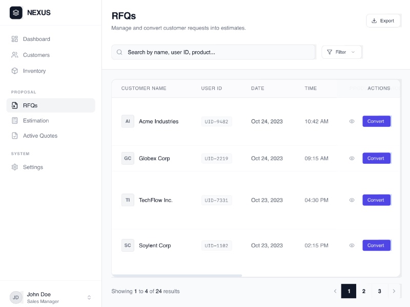 Preview for RFQ Management Dashboard Template
