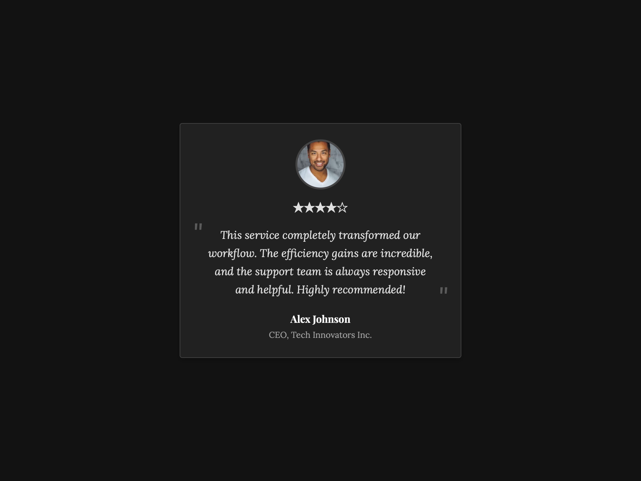 Preview for Testimonial Card UI Component