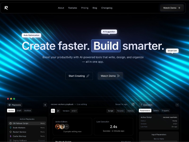 Preview for Runai AI Productivity Landing Page Template