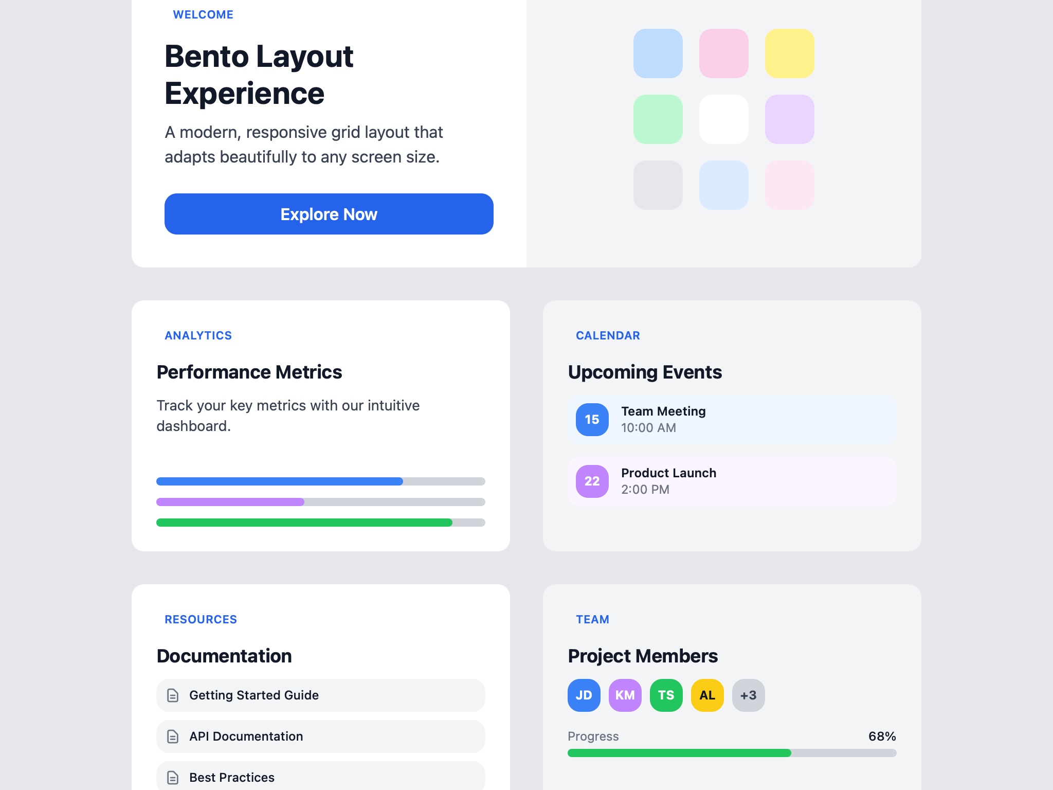 Preview for Responsive Bento Grid Dashboard