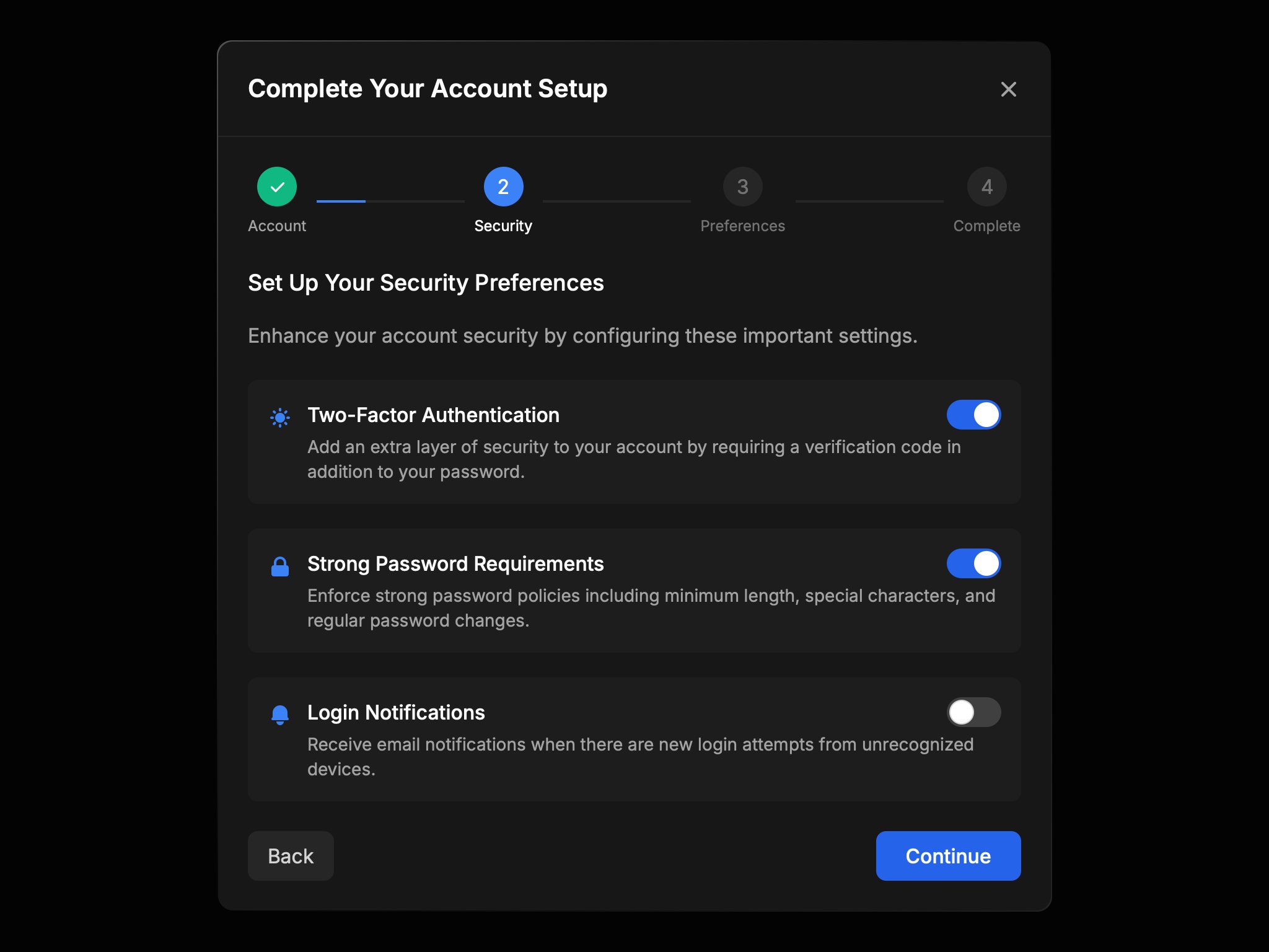 Preview for Account Setup Progress Modal