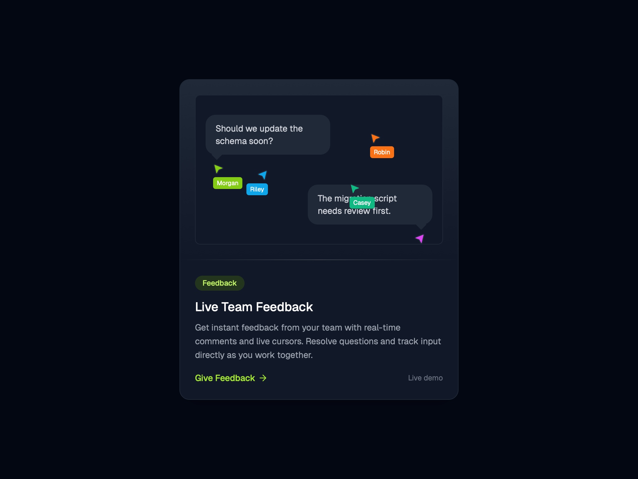 Preview for Team Feedback Card UI