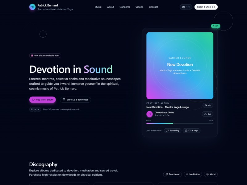 Preview for Sacred Music Artist Landing Page Template