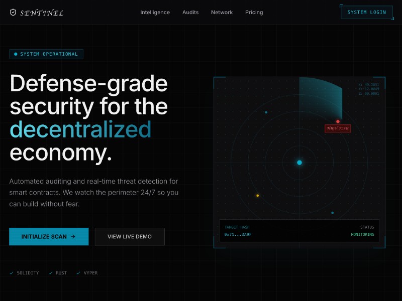 Preview for Sentinel Smart-Contract Security Landing Page Template