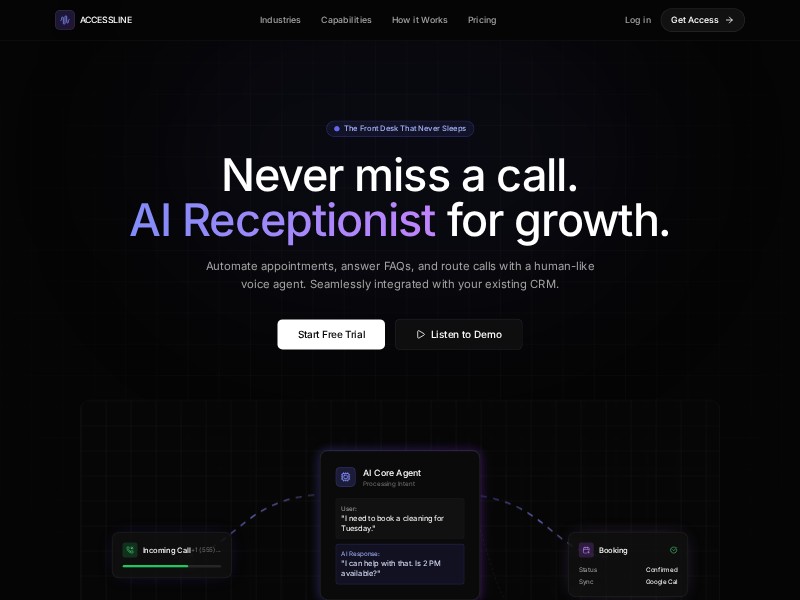 Preview for AI Receptionist SaaS Landing Page Template