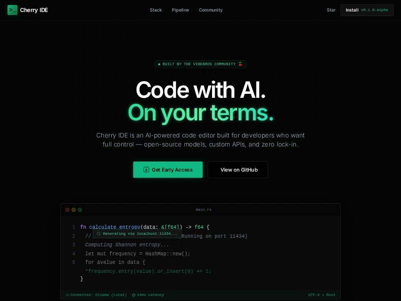 Preview for AI Code Editor Landing Page Template