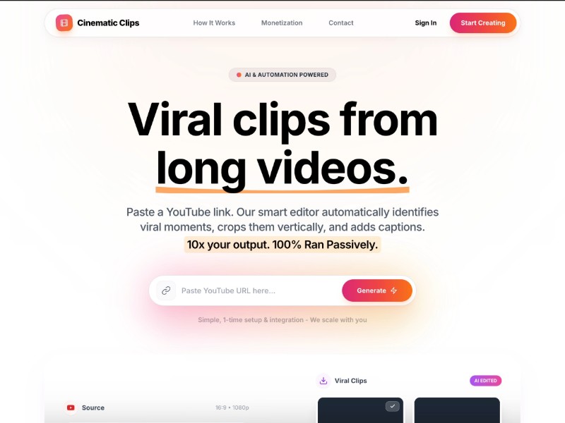 Preview for AI Video Clipping Landing Page Template