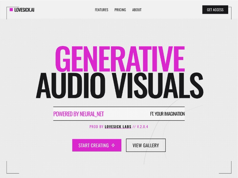 Preview for Lovesick AI Generative Audio Visual Landing Page Template