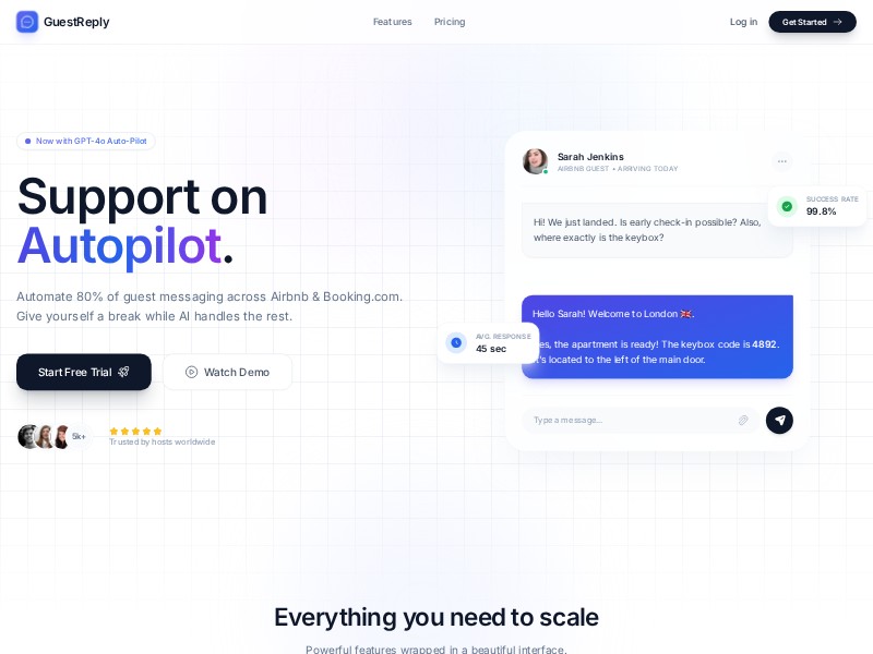 Preview for AI Guest Messaging SaaS Landing Page Template