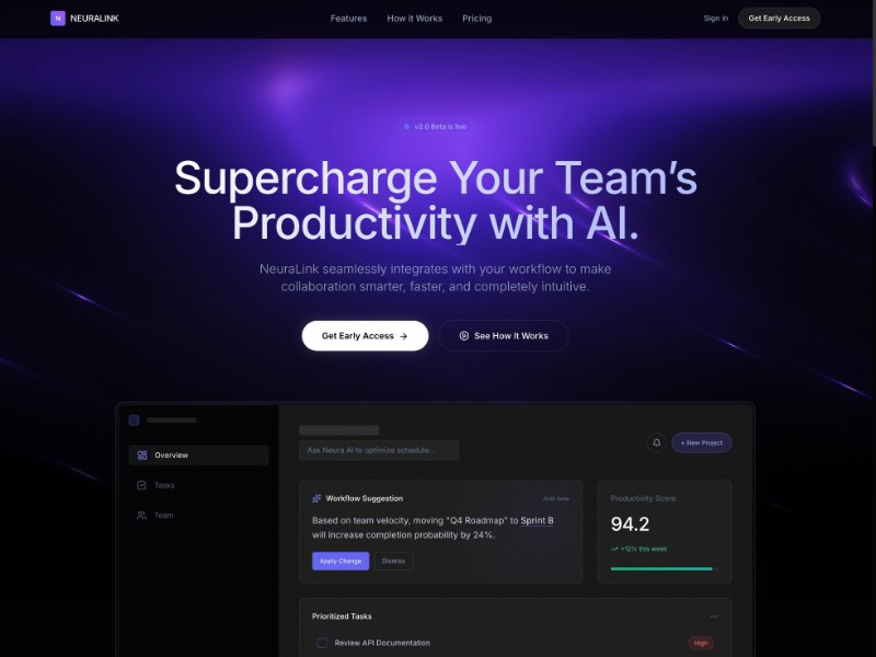 Preview for AI Productivity SaaS Landing Page Template