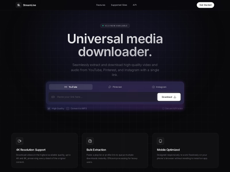 Preview for StreamLine Media Downloader Landing Page Template
