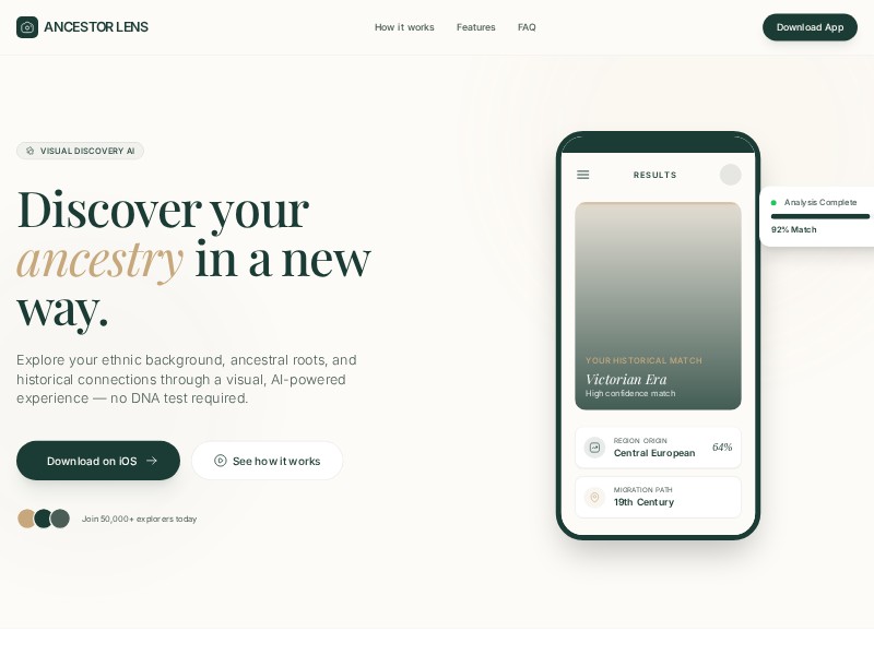 Preview for Ancestor Lens App Landing Page Template