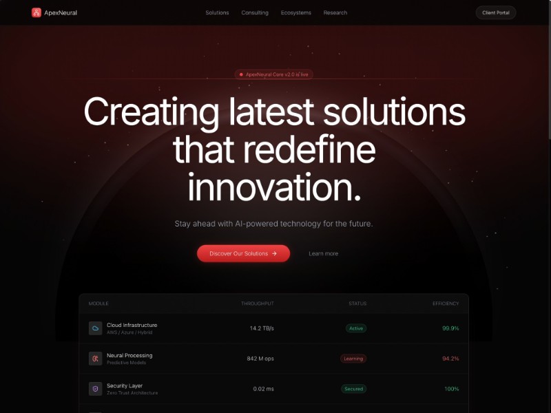 Preview for ApexNeural AI Technology Landing Page Template