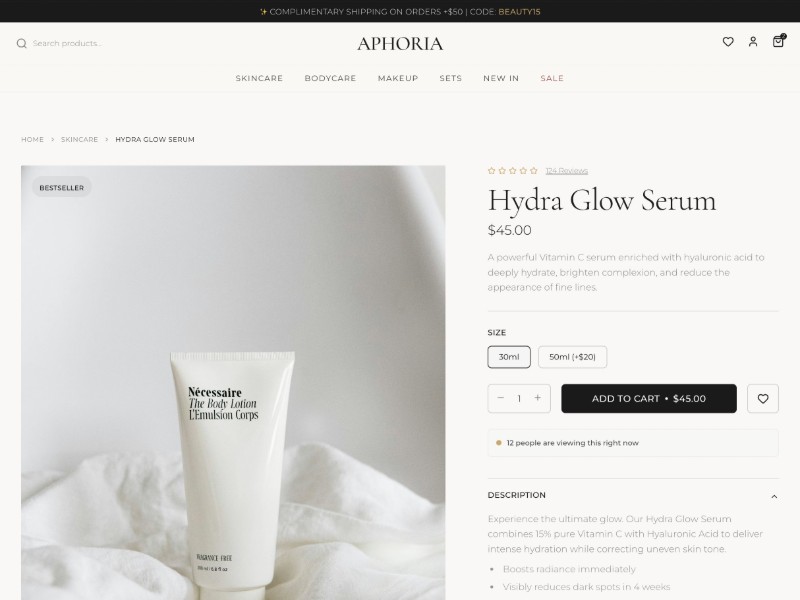 Preview for Aphoria Beauty E-commerce Product Page Template
