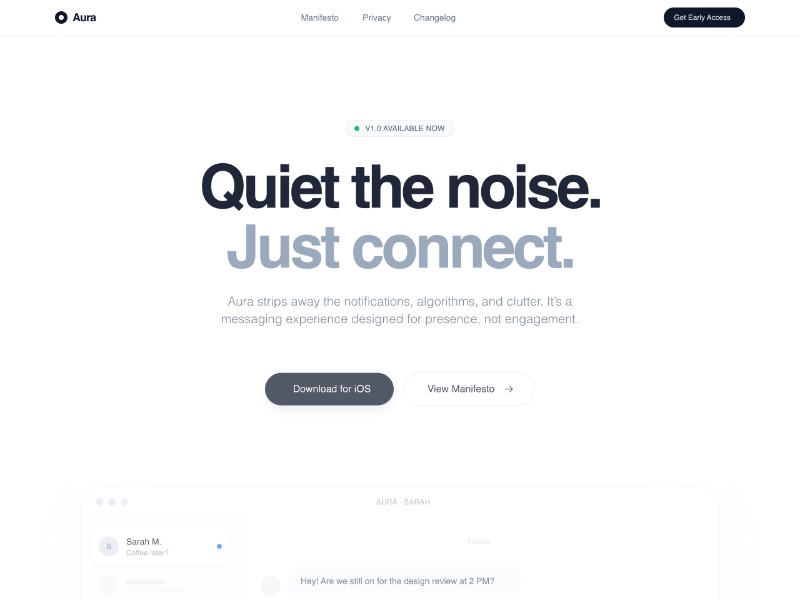 Preview for Aura Messaging App Landing Page Template