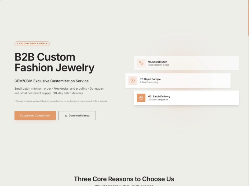 Preview for B2B Custom Fashion Jewelry Landing Page Template