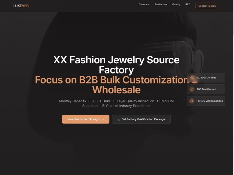 Preview for B2B Fashion Jewelry Factory Landing Page Template