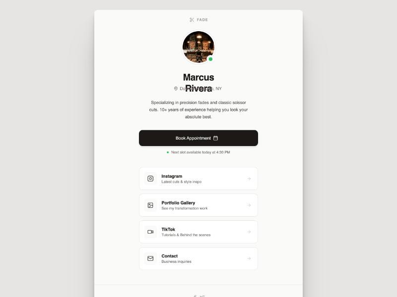 Preview for Barber Profile Landing Page Template