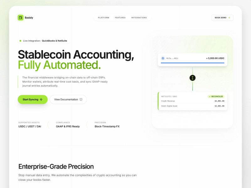 Preview for Stablecoin Accounting SaaS Landing Page Template