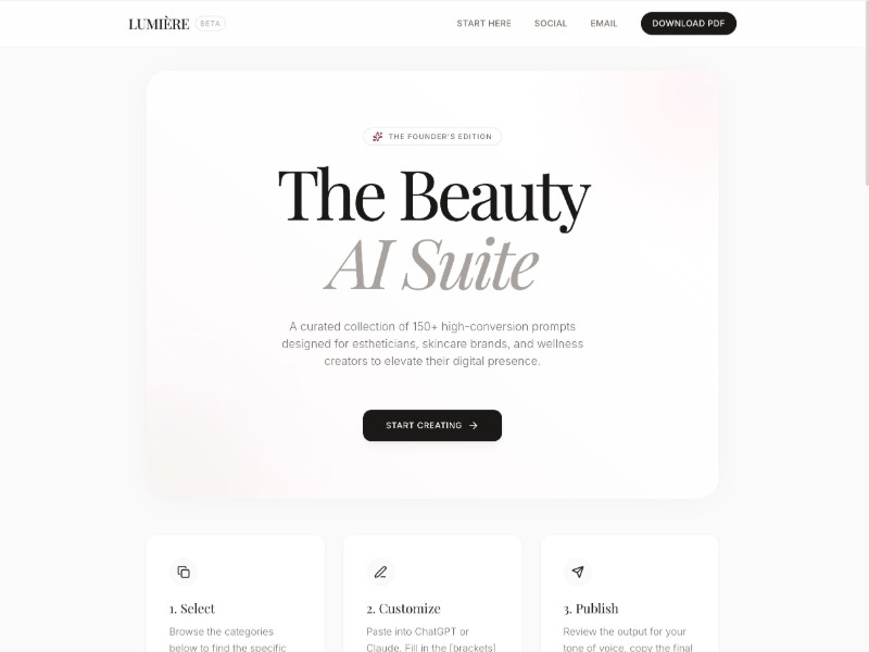 Preview for Beauty AI Prompt Pack Landing Page Template