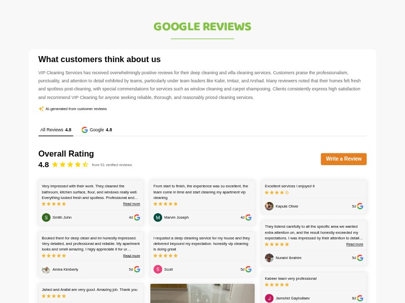 Preview for Cleaning Service Reviews Section Template
