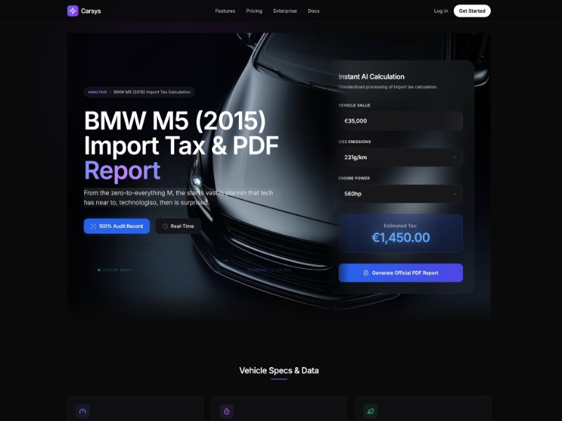 Preview for Carsys Automotive Import Tax Landing Page Template