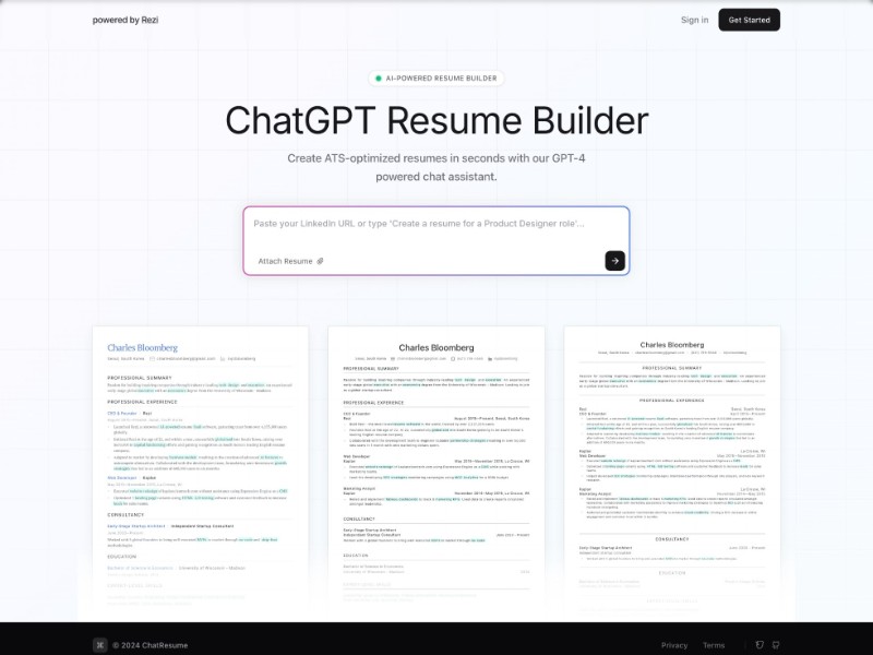 Preview for AI Resume Builder Landing Page Template