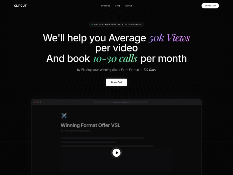 Preview for ClipCut Short-Form Video Offer Landing Page Template