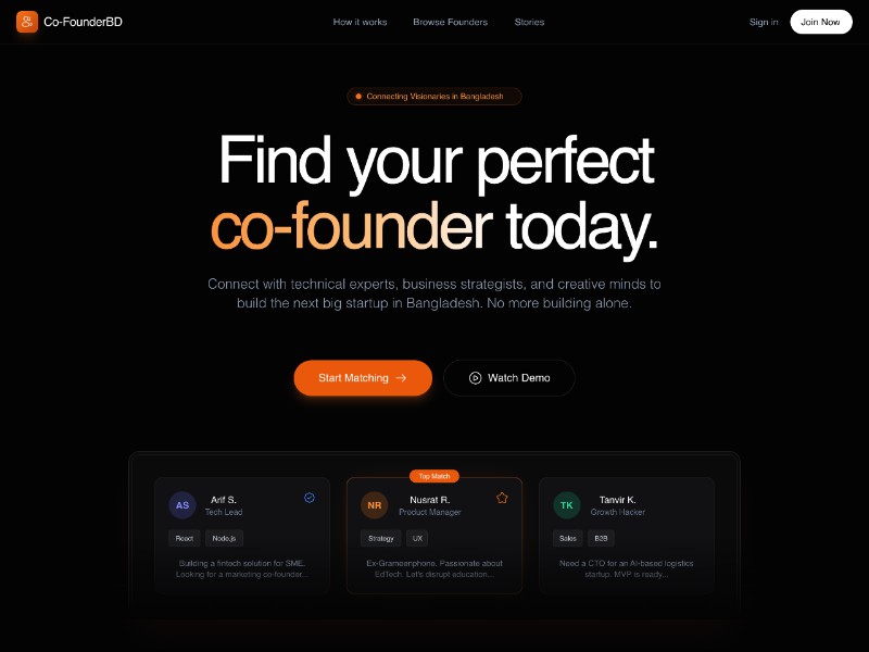 Preview for Co-Founder Matching Landing Page Template
