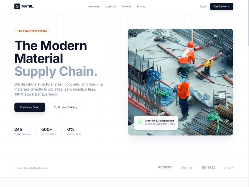 Preview for Construction Supply Landing Page Template