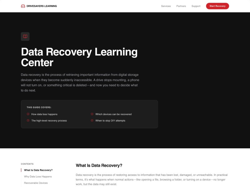 Preview for Data Recovery Learning Center Page Template