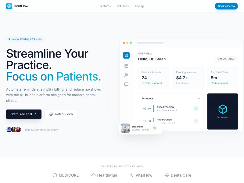 Preview for DentFlow Dental SaaS Landing Page Template