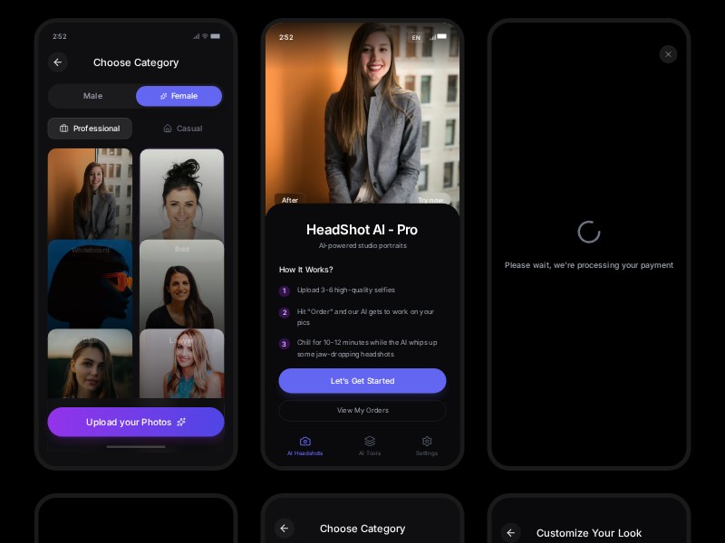 Preview for AI Headshot App UI Template
