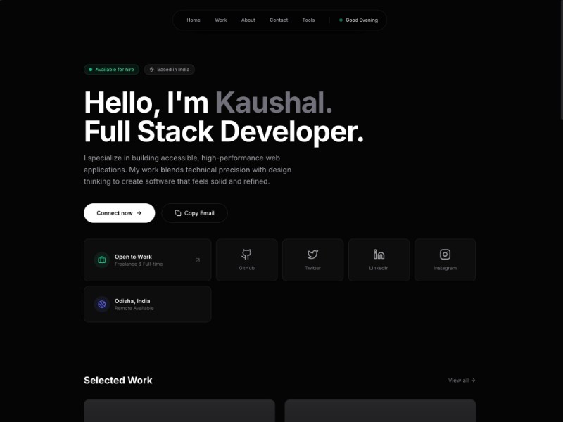 Preview for Developer Portfolio Landing Page Template