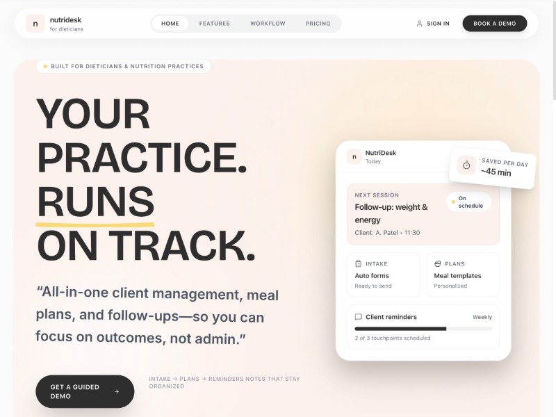 Preview for NutriDesk Dietician SaaS Landing Page Template