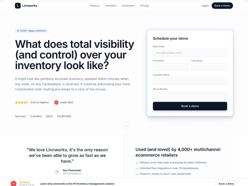 Preview for Ecommerce Inventory SaaS Landing Page Template