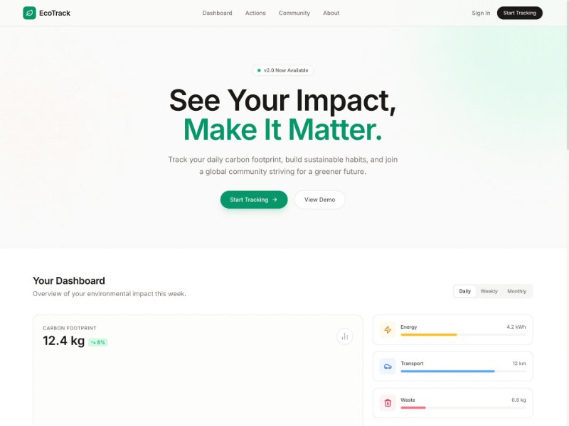 Preview for EcoTrack Sustainability Dashboard Landing Page Template