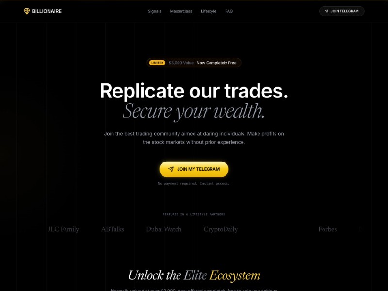 Preview for Billionaire Trading Community Landing Page Template