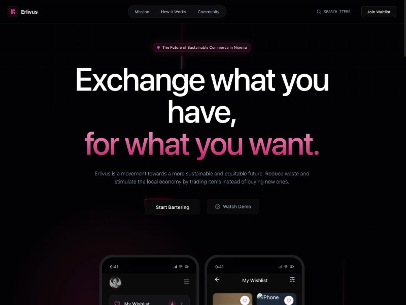 Preview for Erlivus Barter App Landing Page Template