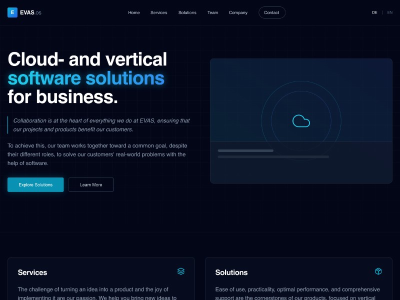 Preview for EVAS.os Enterprise Software Landing Page Template