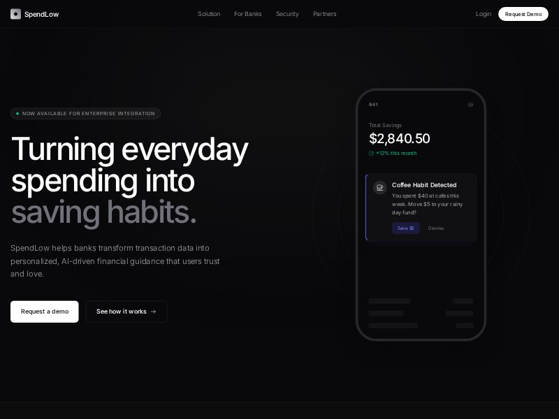 Preview for SpendLow Fintech SaaS Landing Page Template
