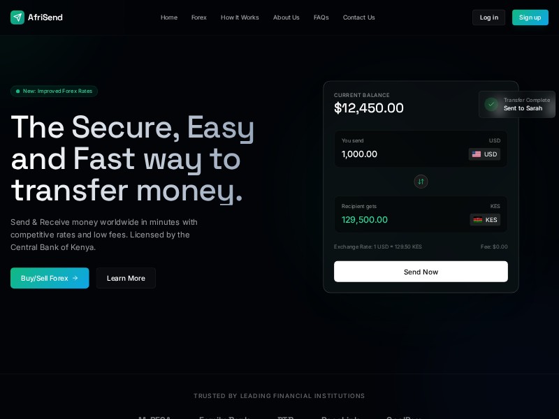 Preview for AfriSend Money Transfer Landing Page Template