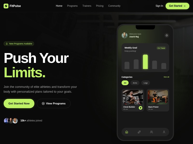 Preview for FitPulse Fitness App Landing Page Template